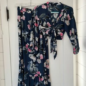 Two piece set. Tie crop top blouse with full skirt